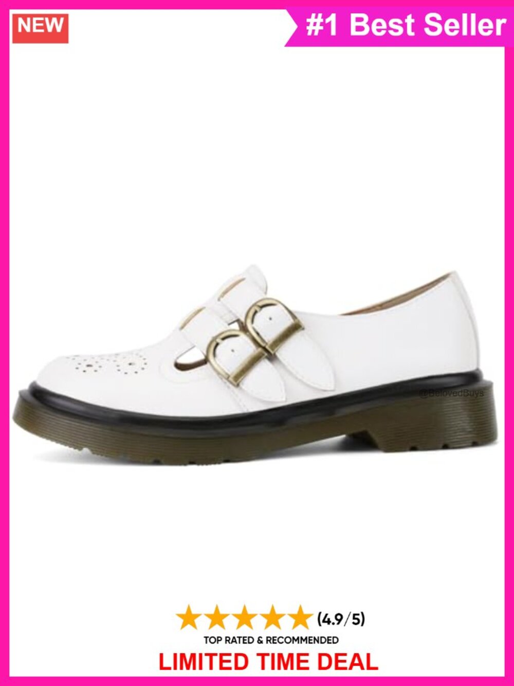 Women's Chunky Mary Janes Double Buckle Platform Shoes PU - Picture 5 of 6